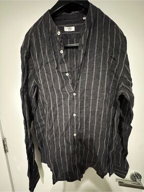 miami Black Striped Linen Button-Down Shirt
